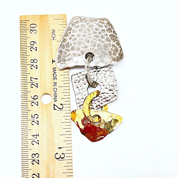 Vintage Norma Jean Clip On Two Tone Dangle Earrings, Hammered, EUC, Made in USA - Picture 4 of 5